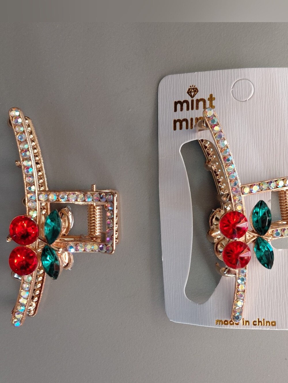 NWT 2 Cherry Rhinestone Hair Clips